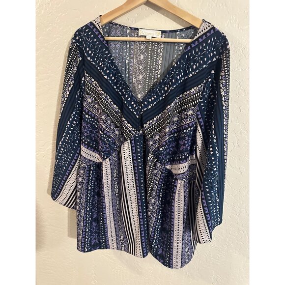 Weekend by Suzanne Betro Plus Size Paisley Boho Blouse - Picture 2 of 11